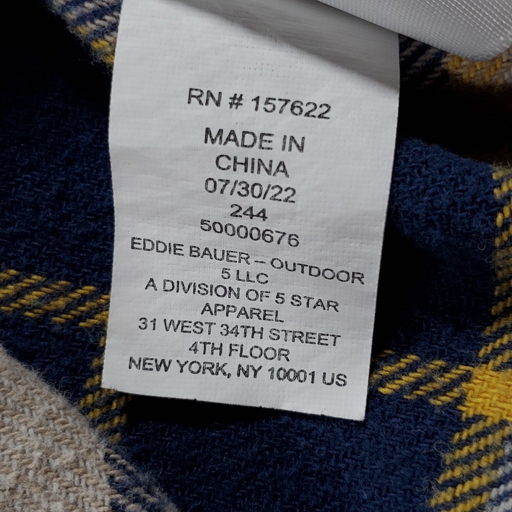 Eddie Bauer Mens Blue Tan Yellow Plaid Flannel Button Down Shirt L EM32LW202 - Picture 9 of 9